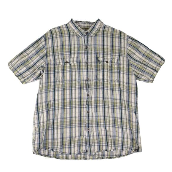 Ascend Men's XL Linen Blend Short Sleeve Plaid Button-Down Pocket Shirt Gorpcore - Picture 1 of 6